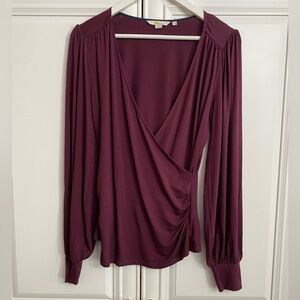 Boden Women’s Size 8 Purple Long Sleeve Blouse Ruched at Left Side